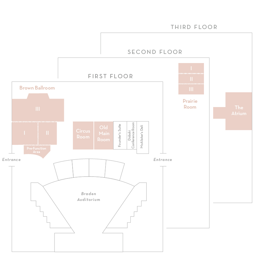 Floor plans of bone student center. Refer to table below for information.